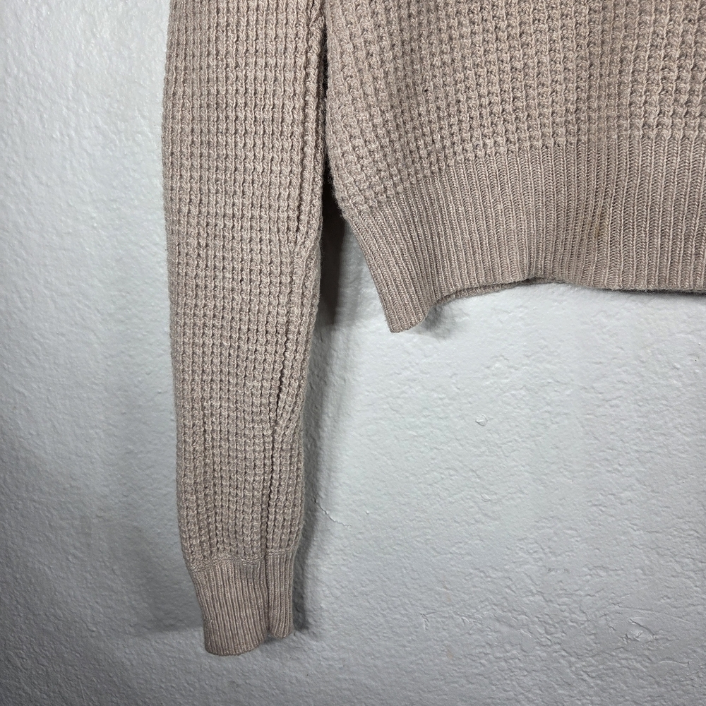 BCBG Maxazria Tan Waffle Knit Sweater M Long Sleeve Cropped Wool Cashmere - Picture 7 of 16